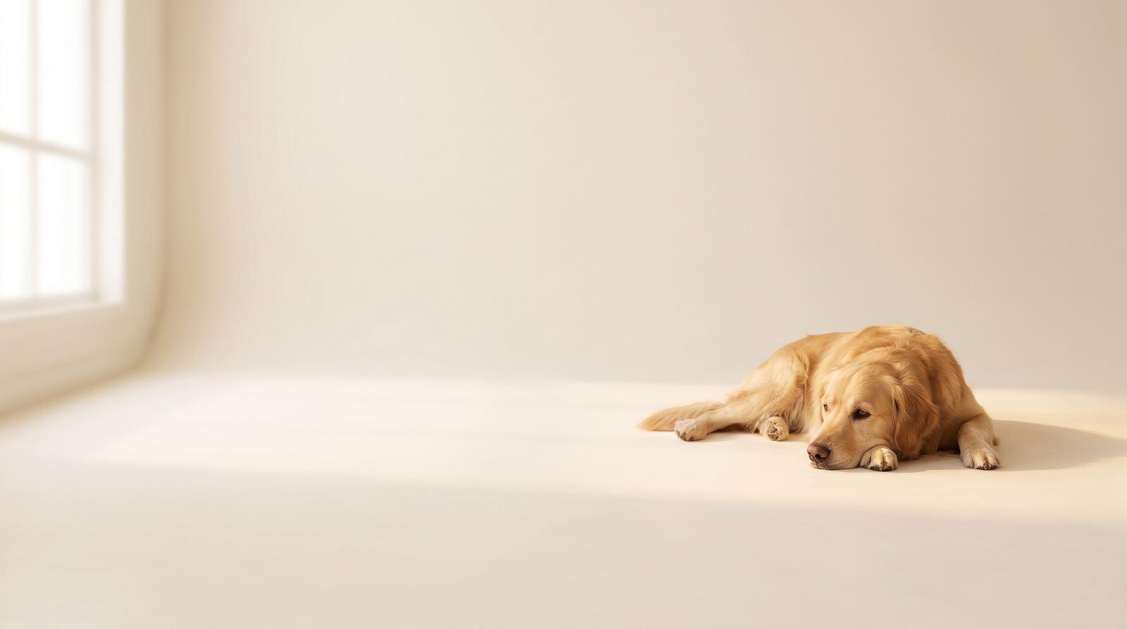 Golden retriever resting on cream backdrop - Kanino Club
